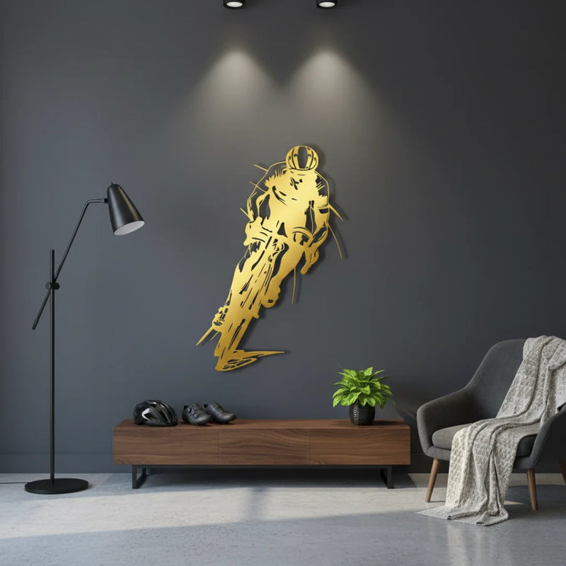 Dynamic Acrylic Road Cyclist Wall Art Gold