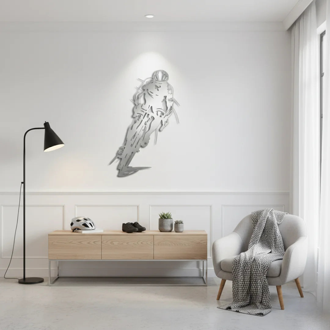 Dynamic Acrylic Road Cyclist Wall Art Silver