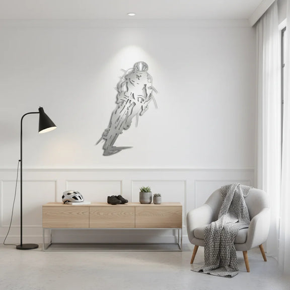 Dynamic Acrylic Road Cyclist Wall Art Silver