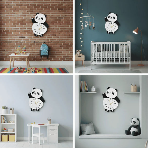 Acrylic Panda Wall Clock Black and white 3