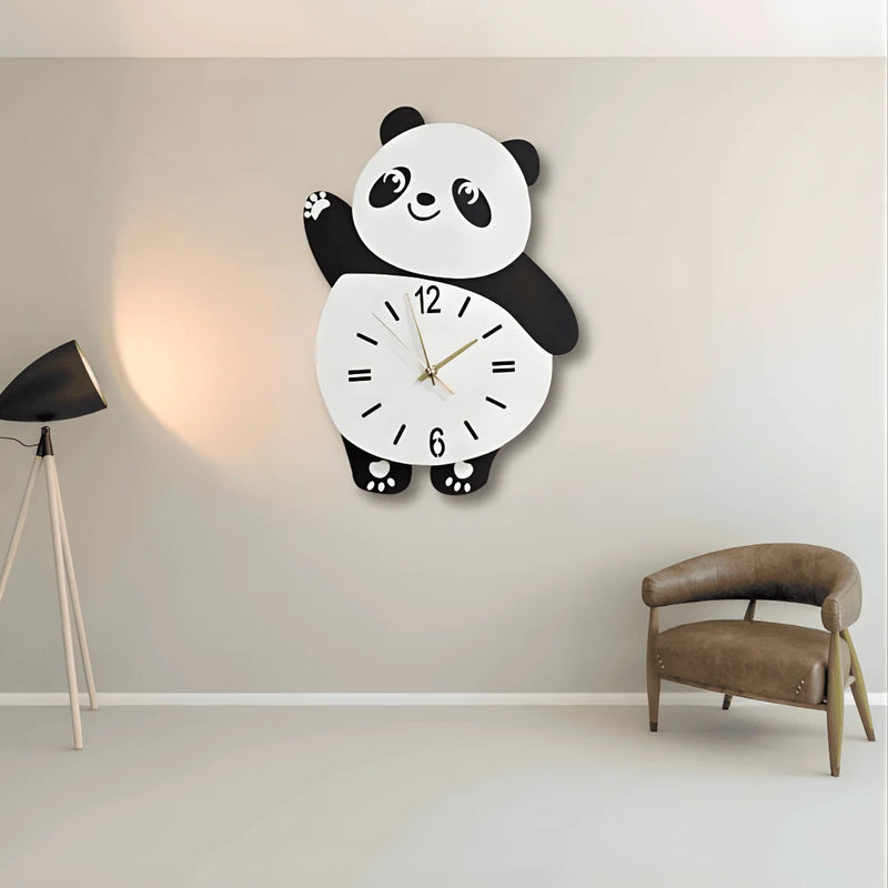 Acrylic Panda Wall Clock Black and white