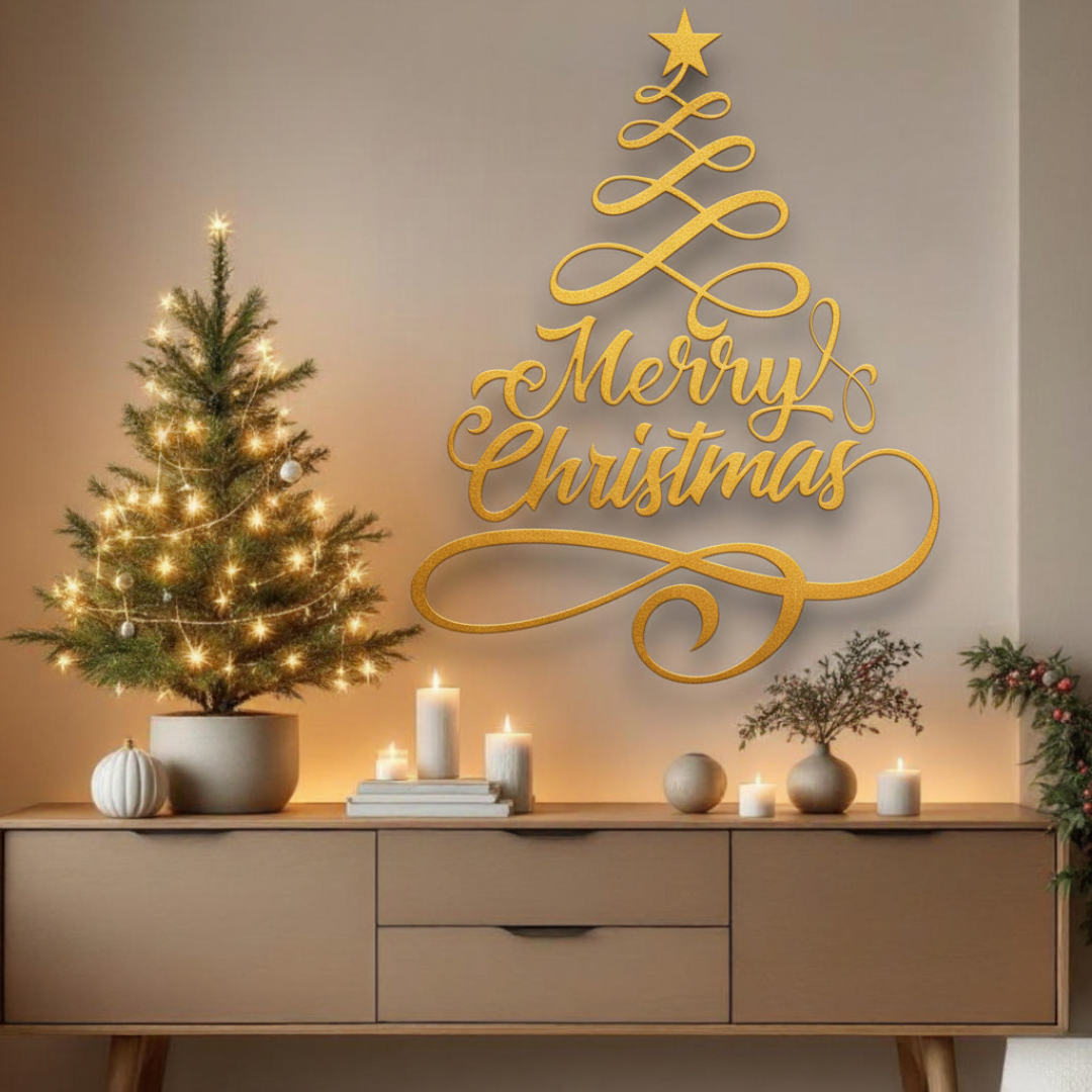 Arcdew's Elegant Acrylic Script "Merry Christmas" Tree Wall Art Silhouette.