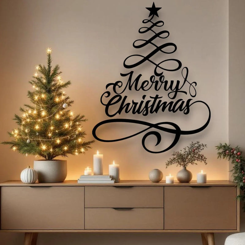 Merry Christmas"Tree Wall Art BSilhouette Black