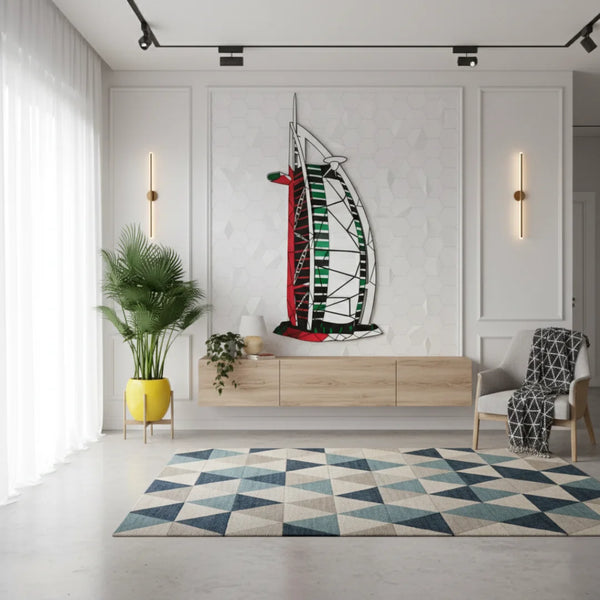 Geometric Burj Al Arab UAE Flag Acrylic Wall Art - Office Decor