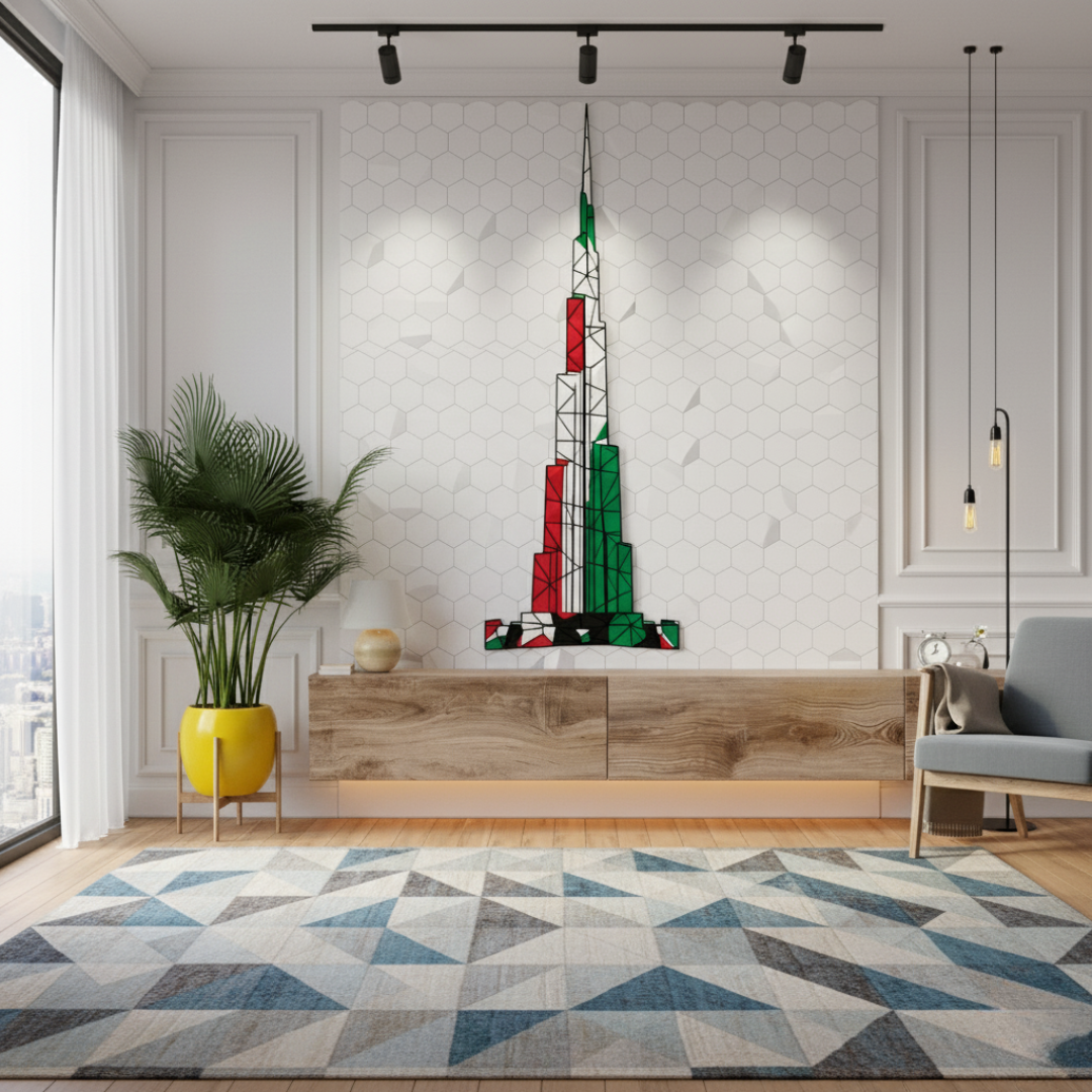 Arcdew's Geometric Burj Khalifa Flag Acrylic Wall Art.