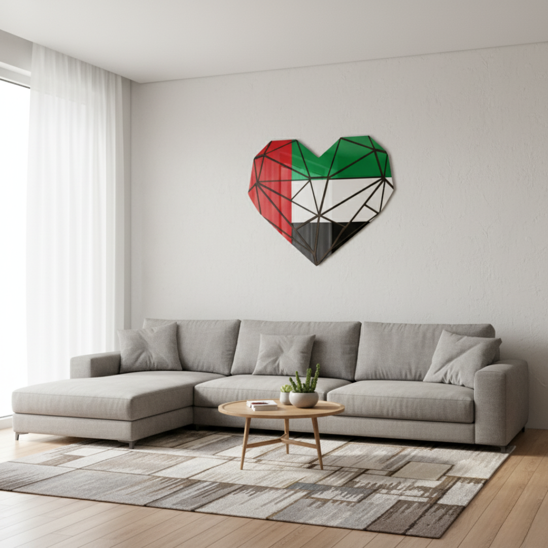 Arcdew's Geometric UAE Flag Heart Acrylic Wall Art..