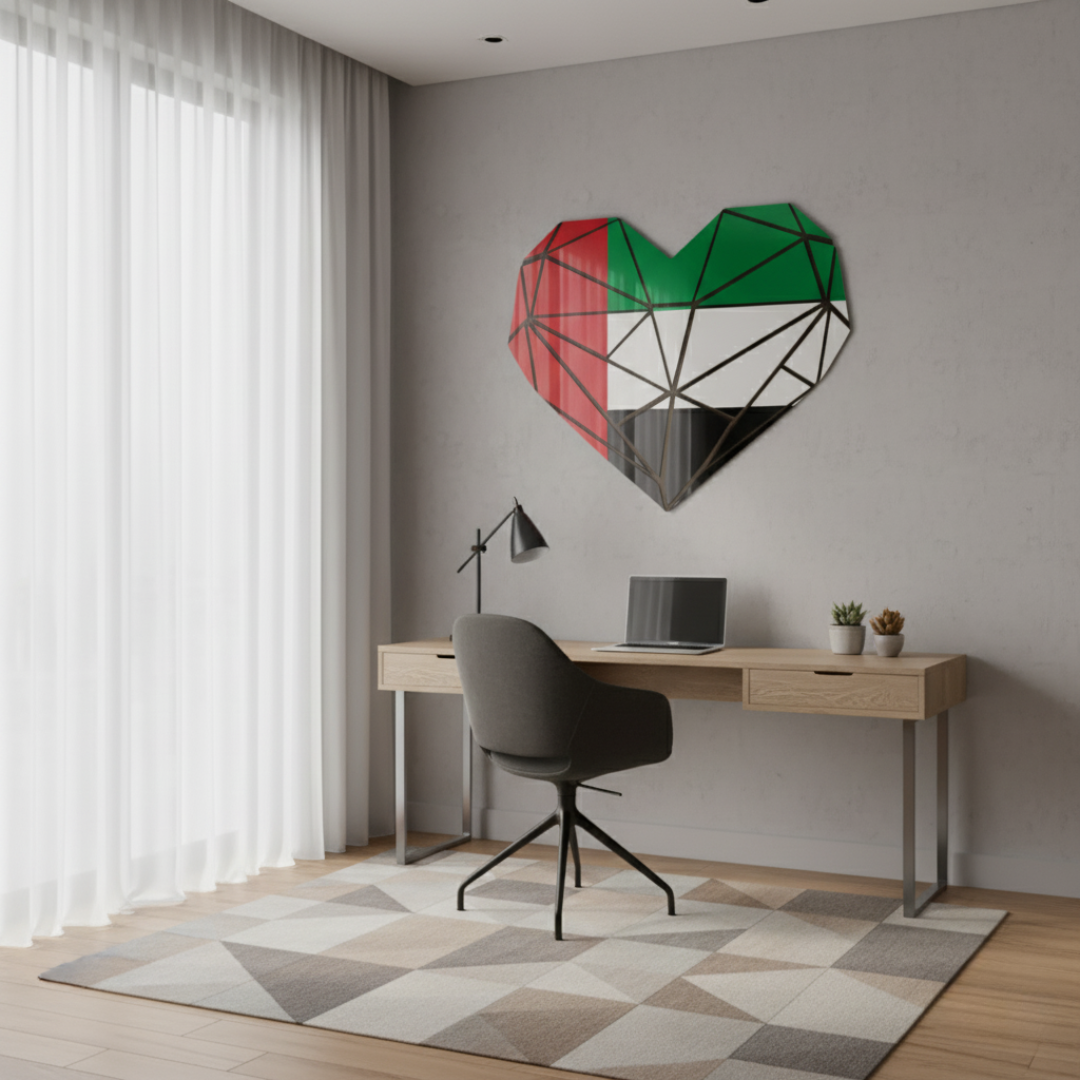 Arcdew's Geometric UAE Flag Heart Acrylic Wall Art.