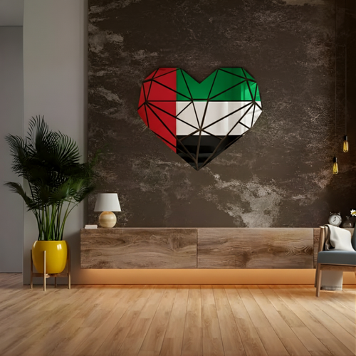 Geometric UAE Flag Heart Acrylic Wall Art