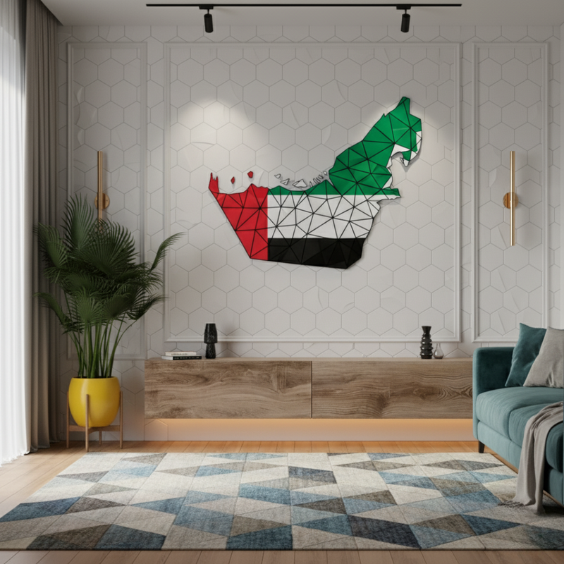 Arcdew's Geometric UAE Flag Map Acrylic Wall Art..