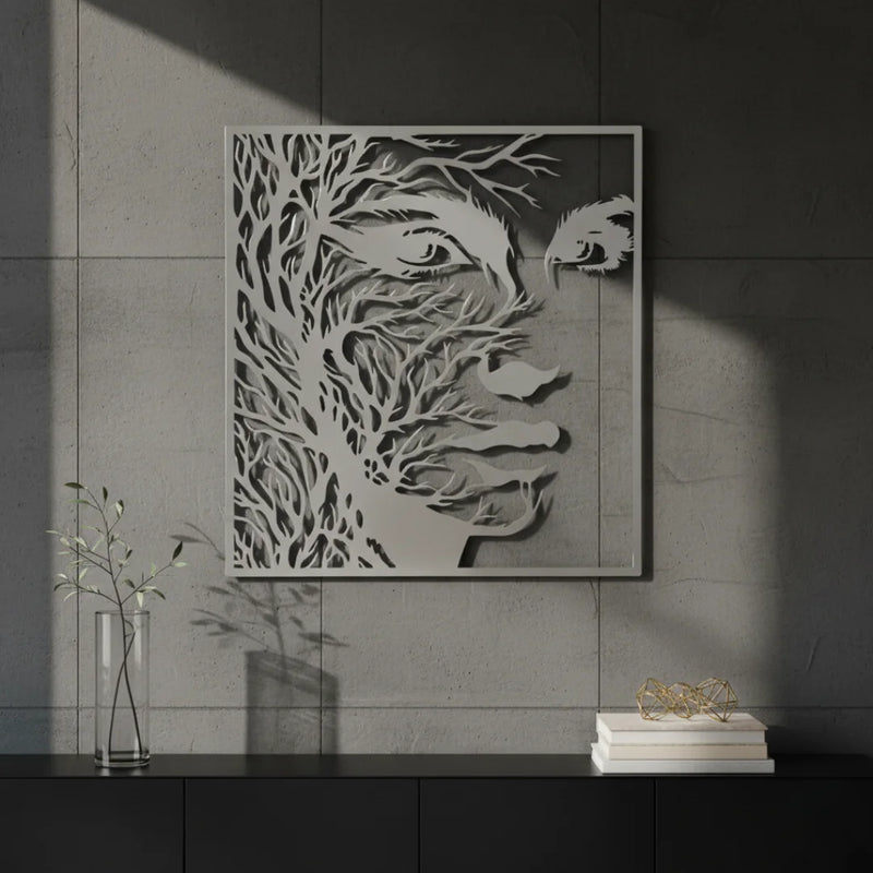 Woman Face & Tree Branch Silver