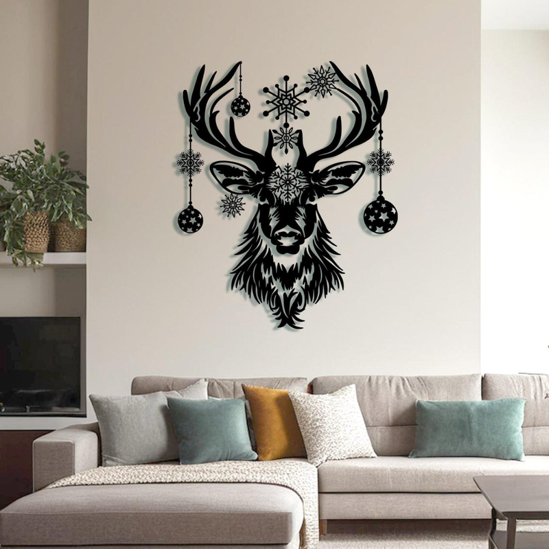 Arcdew's Majestic Acrylic Deer Head Wall Art with Snowflakes & Ornaments