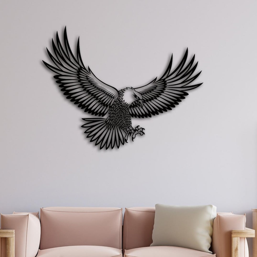 Majestic Acrylic Flying Eagle Wall Art Silhouette - Detailed Feather Design