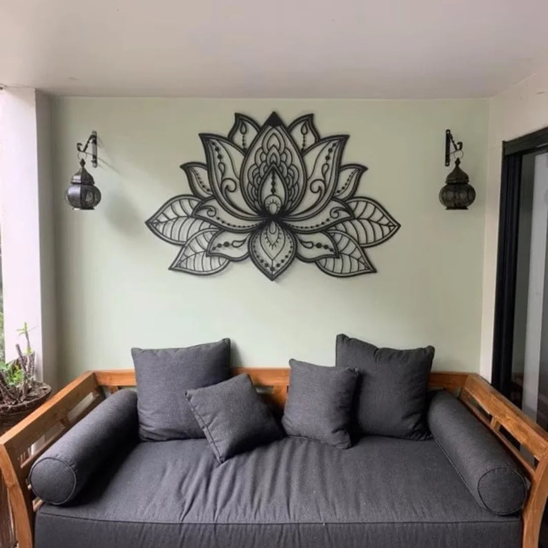 Mandala Lotus Flower Acrylic Wall Art Black