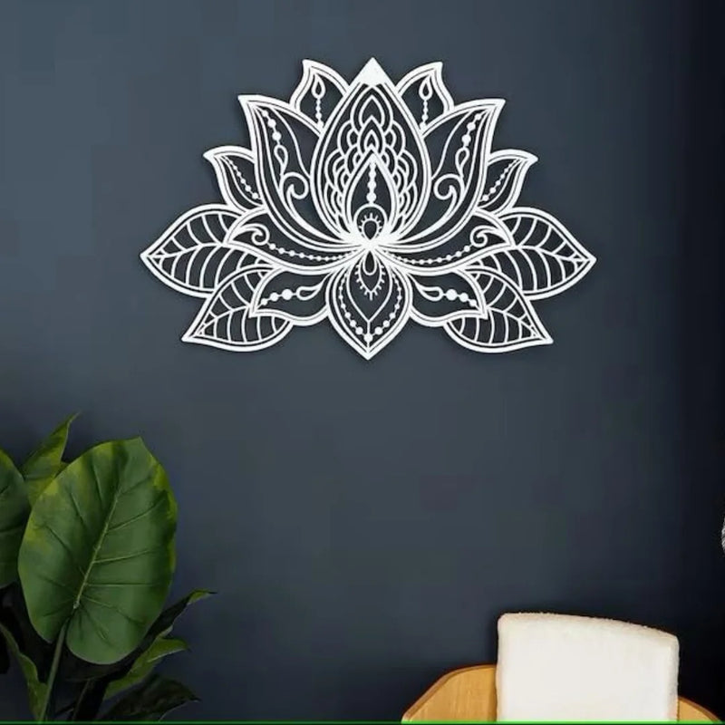Mandala Lotus Flower Acrylic Wall Art Silver