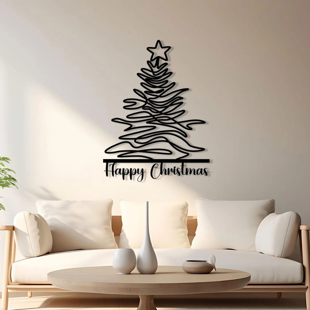 Acrylic Tree "Happy Christmas" Wall Art Black