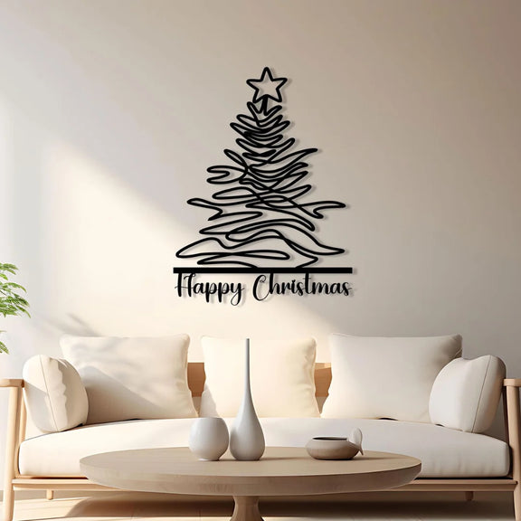 Acrylic Tree "Happy Christmas" Wall Art Black