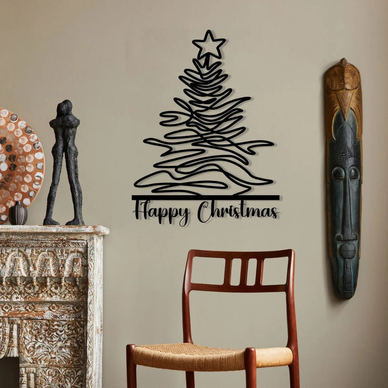Acrylic Tree "Happy Christmas" Wall Art Black