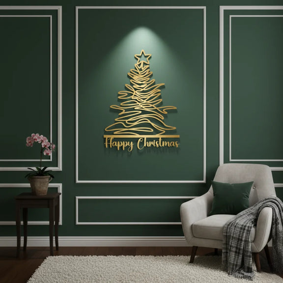 Acrylic Tree "Happy Christmas" Wall Art Gold