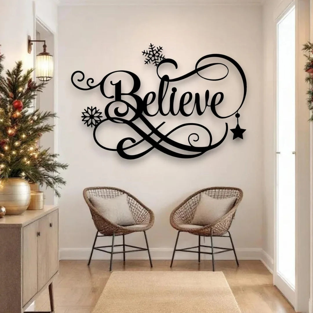"Believe" Christmas Decor Black 1