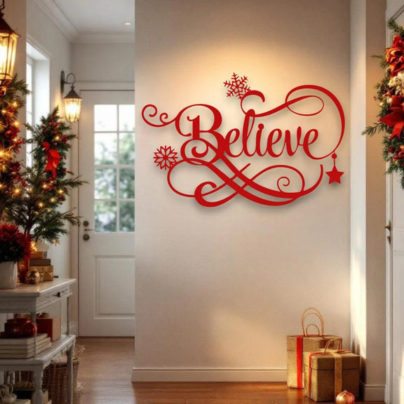 "Believe" Christmas Decor Red