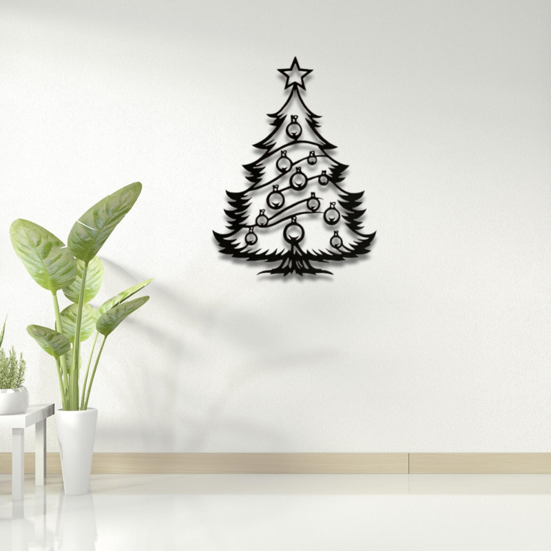 Arcdew's Modern Acrylic Ornamented Christmas Tree Wall Art Silhouette