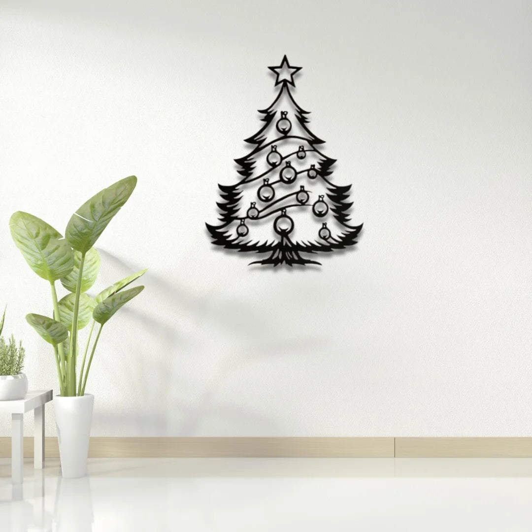 Ornamented Christmas Tree Wall Art Black