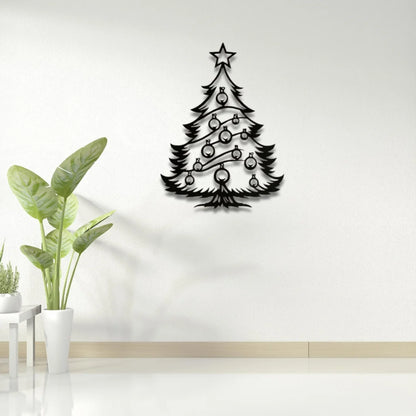 Ornamented Christmas Tree Wall Art Black