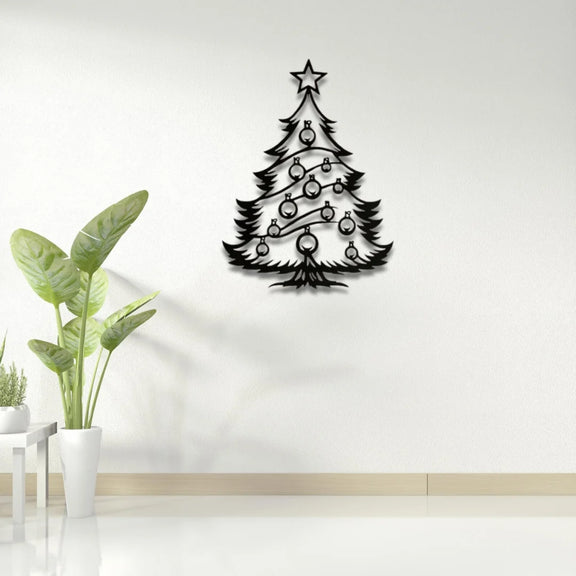 Ornamented Christmas Tree Wall Art Black