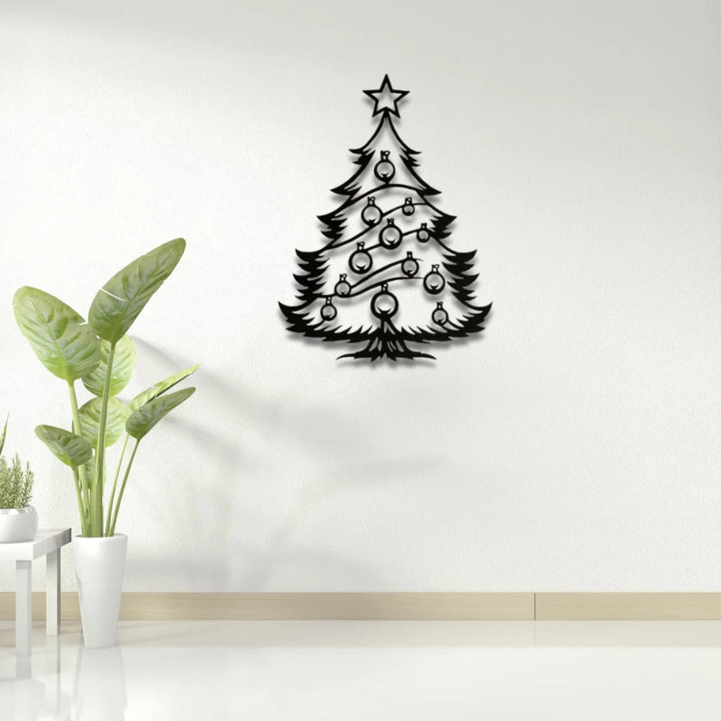 Ornamented Christmas Tree Wall Art Black