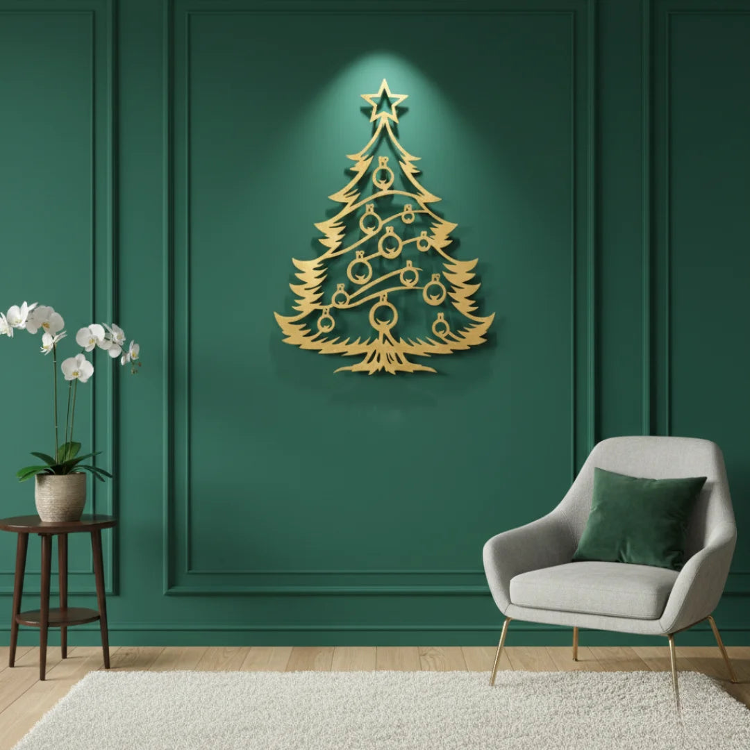 Ornamented Christmas Tree Wall Art Gold