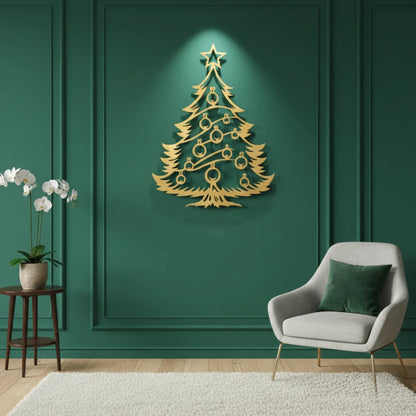 Ornamented Christmas Tree Wall Art Gold