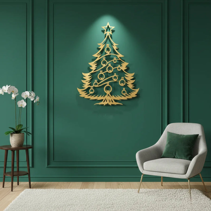 Ornamented Christmas Tree Wall Art Gold