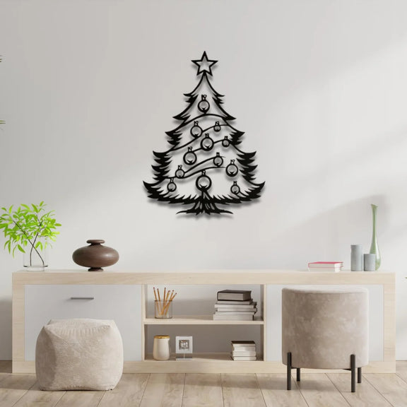 Ornamented Christmas Tree Wall Art Black 1