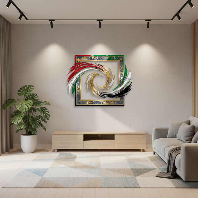 Arcdew's Modern UAE Flag Swirl Acrylic Framed Wall Art..