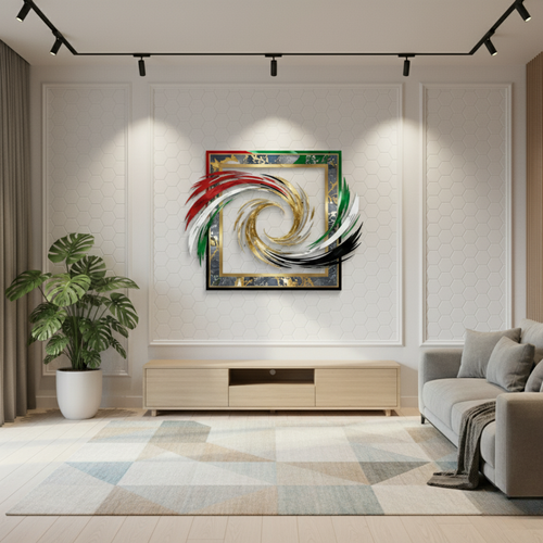 Modern UAE Flag Swirl Acrylic Framed Wall Art