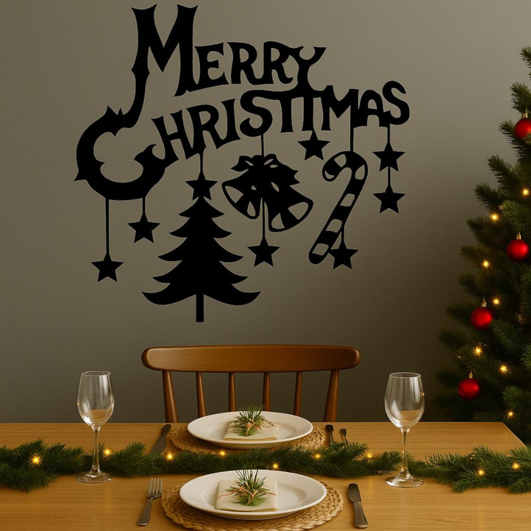 Arcdew's Ornate Acrylic "Merry Christmas" Wall Art with Dangling Icons