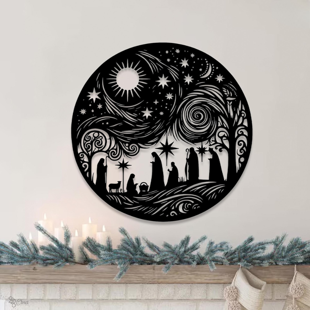 Arcdew's Round Acrylic Nativity Scene Wall Art - Christmas Silhouette Decor