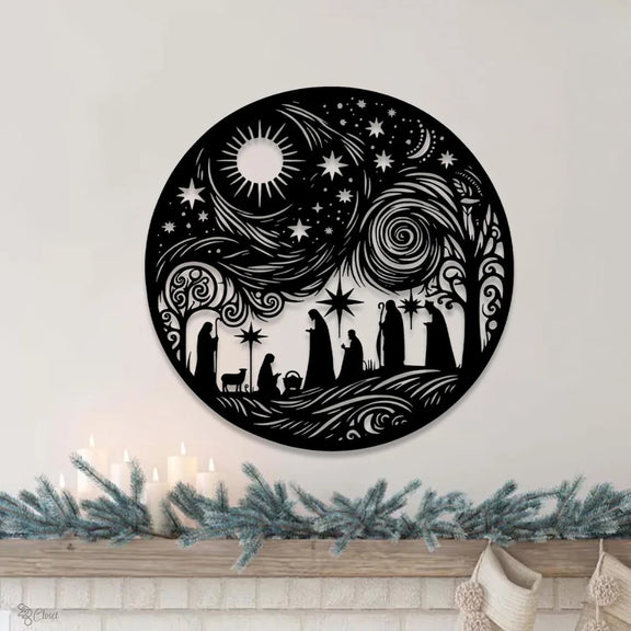 Round Acrylic Nativity Scene Wall Art Black 1