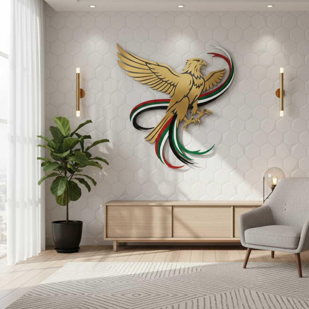 Arcdew's Soaring UAE Falcon & Flag Ribbons Acrylic Wall Art...