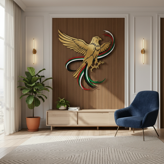 Arcdew's Soaring UAE Falcon & Flag Ribbons Acrylic Wall Art..