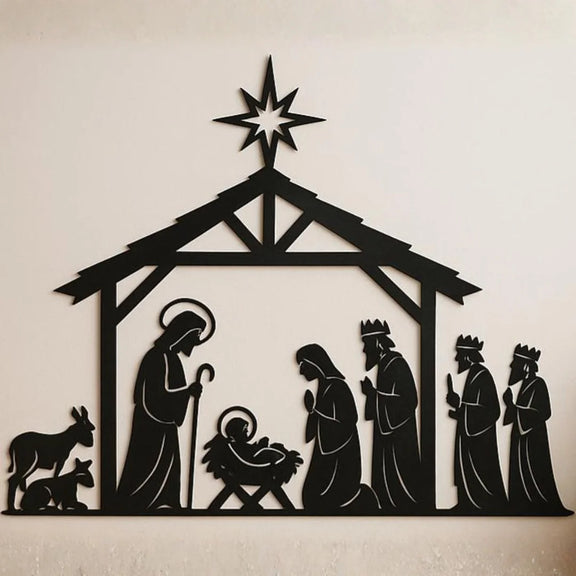 Acrylic Manger Nativity Scene Wall Art Black 1