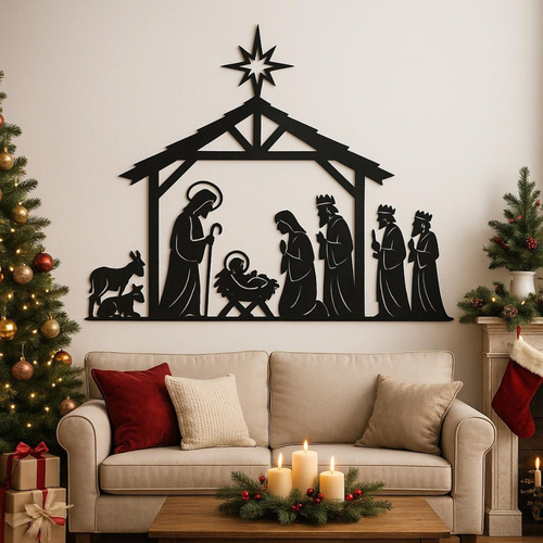 Traditional Acrylic Manger Nativity Scene Wall Art with Star