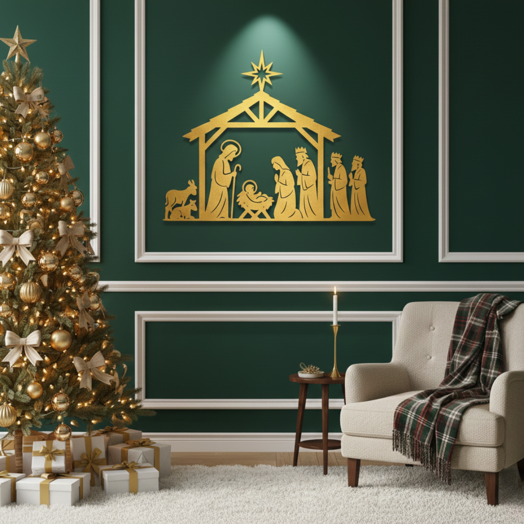 Arcdew's Traditional Acrylic Manger Nativity Scene Wall Art with Star Gold