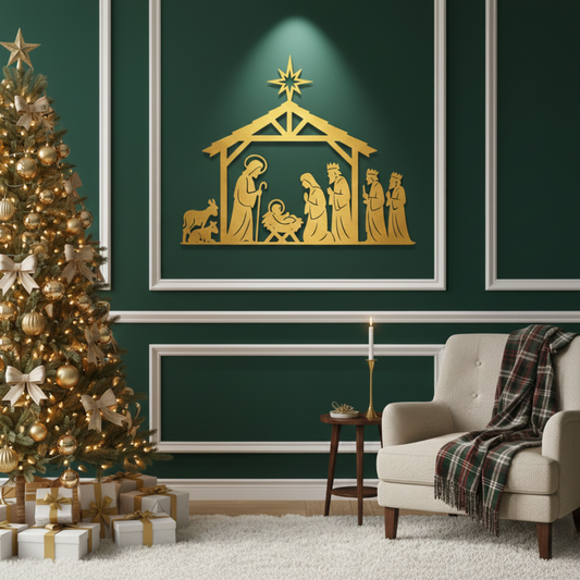 Arcdew's Traditional Acrylic Manger Nativity Scene Wall Art with Star Gold