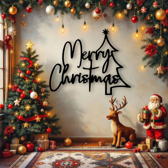 Arcdew's Whimsical Acrylic Intertwined "Merry Christmas" Tree Wall Art black