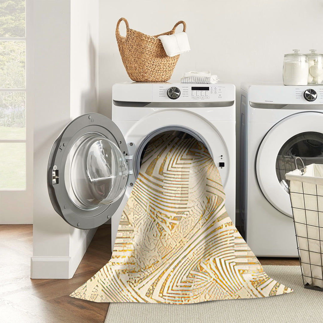 Art World Modern Cream Geometric Runner – Abstract Gold & Grey Hallway Accent Rug...