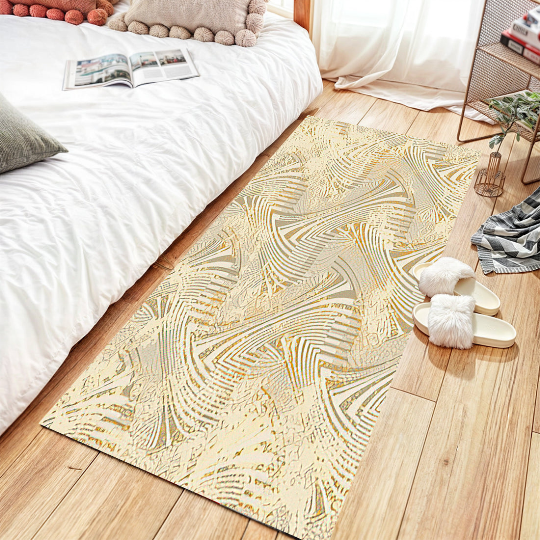 Art World Modern Cream Geometric Runner – Abstract Gold & Grey Hallway Accent Rug