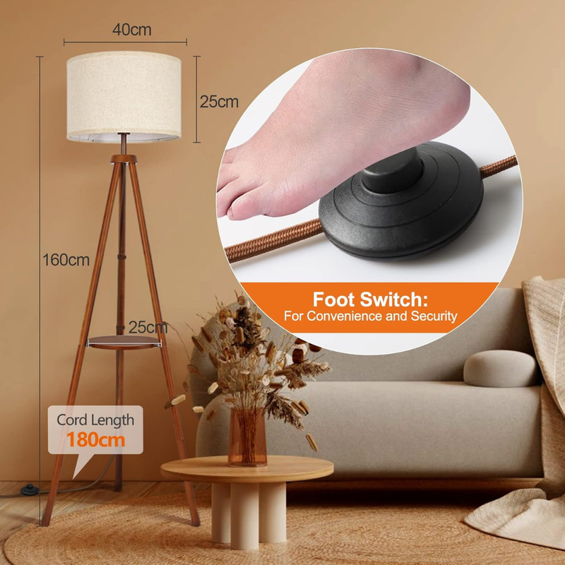 Atlas Tripod Floor Lamp – Mid-Century Modern Wood Standing Lamp with Integrated Shelf...