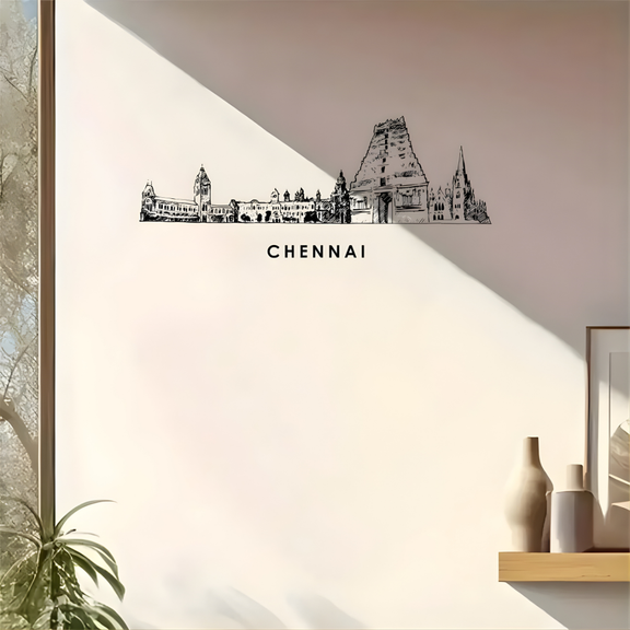 Arcdew Acrylic Black Chennai Skyline Wall Art for Home Decor - arcdew.com - Arcdew branded acrylic black Chennai skyline wall art with detailed temple silhouette and text.