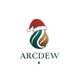 Logo of Arcdew with a droplet and Santa hat on a white background